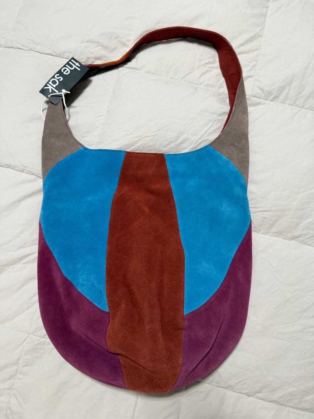 The Sak Colorblock Suede Shoulder Bag in Turquoise, Brown & Purple